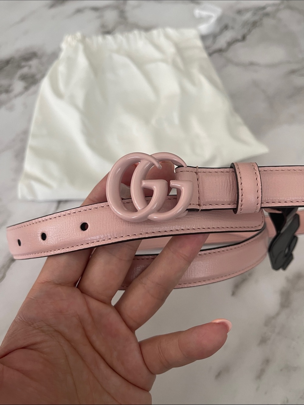 $950 New Authentic GUCCI Marmont Dusty Pink Belt GG LOGO size 85 SALE!